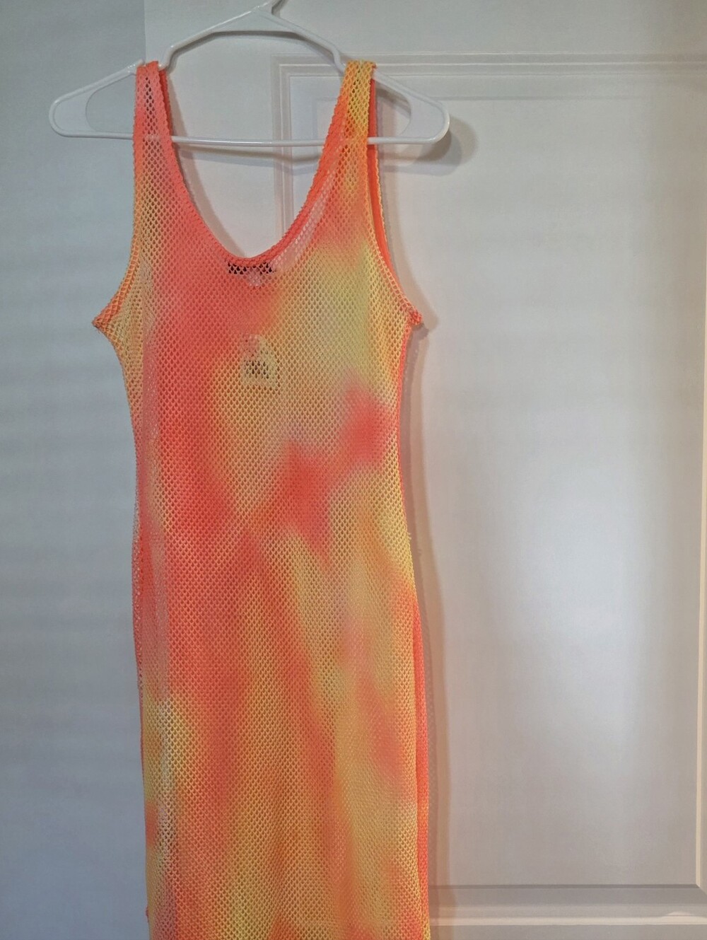 Neon Orange & Yellow Mesh Maxi Dress